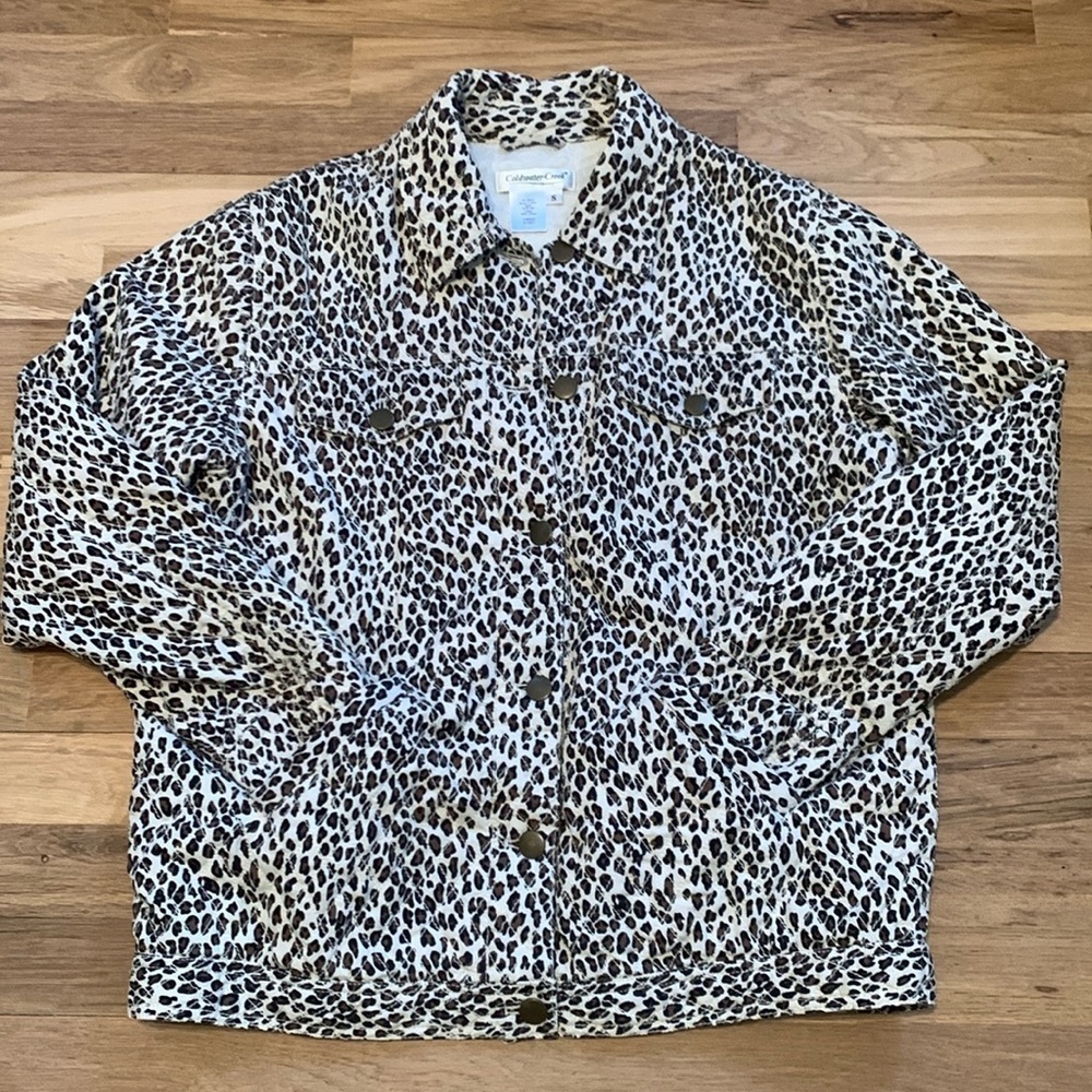 Coldwater Creek 100% Silk Button Up Leopard Print Quilted Jacket Women’s S